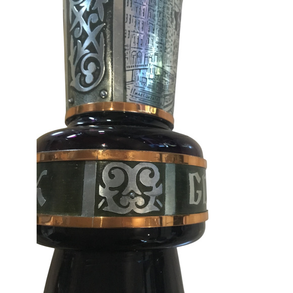 VTG Gdańsk Poland Souvenir Pitcher & Goblet Set – Amethyst Glass & Metal Etching - Picture 14 of 16